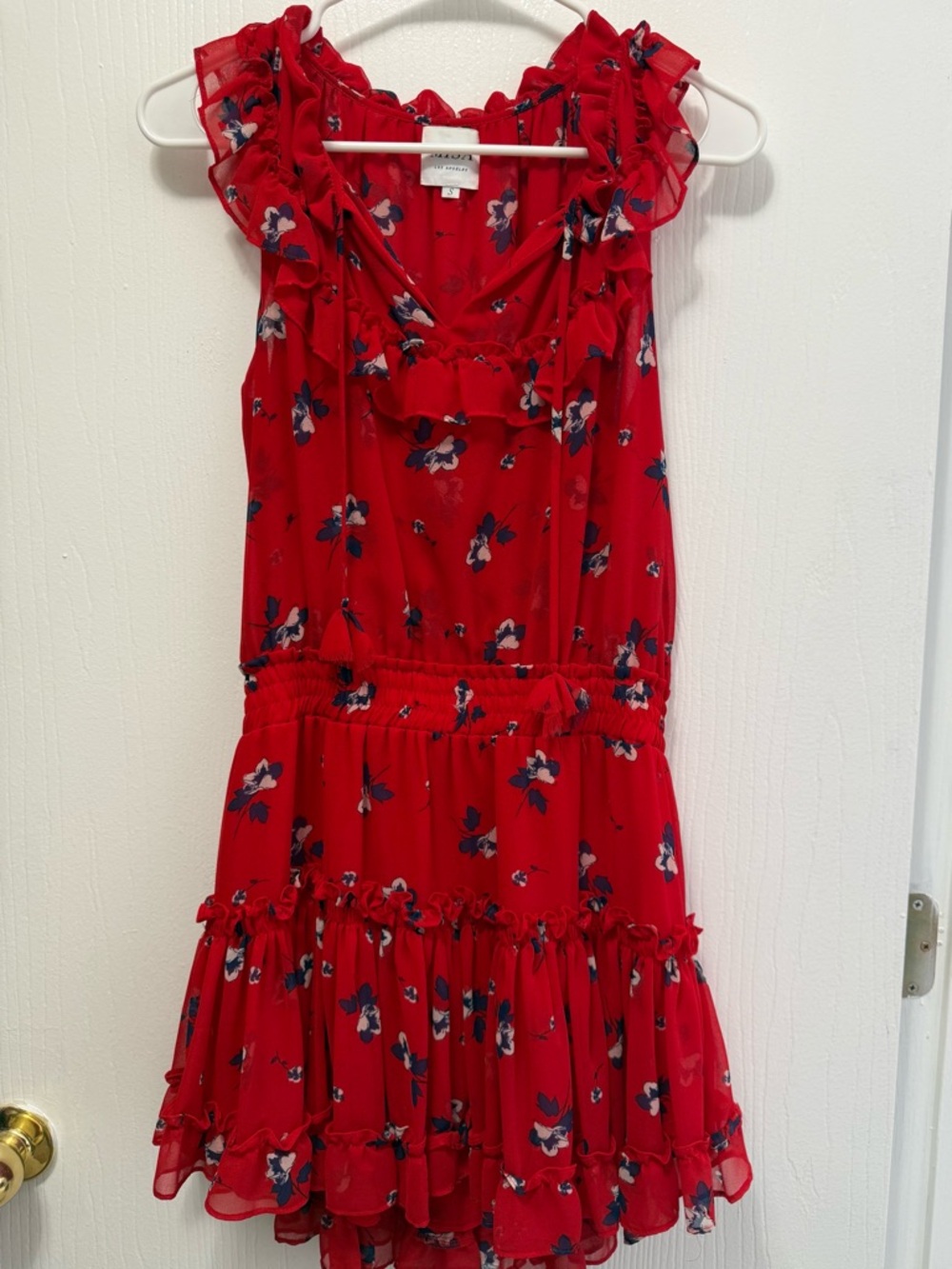 MISA Los Angeles Milaya Dress Ruffle Tiered Floral Blouson Mini Size Small